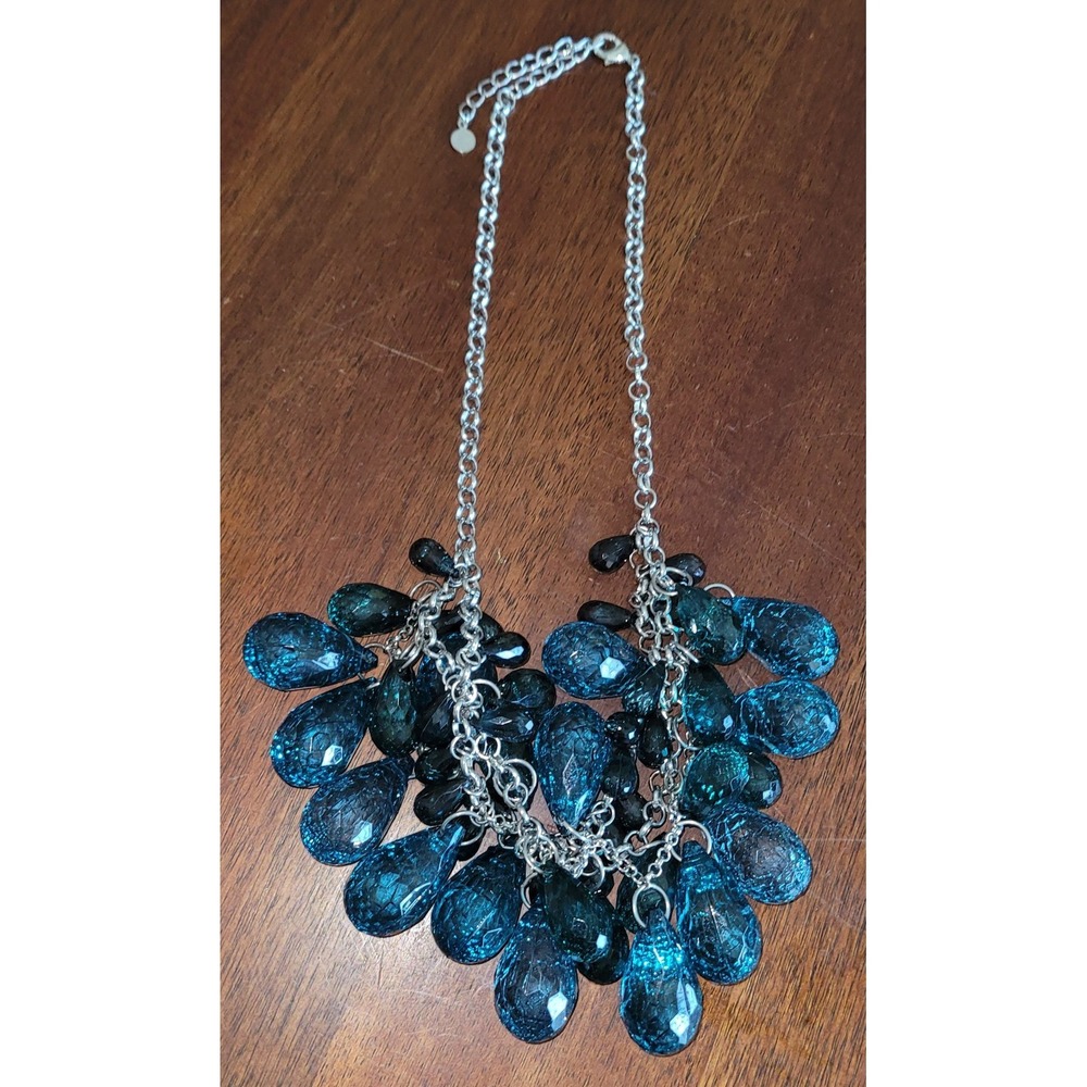 Roberta‎ Chiarella Silver Metal Chain Faceted Teal Plastic Bead Necklace Jewelry - Picture 3 of 5